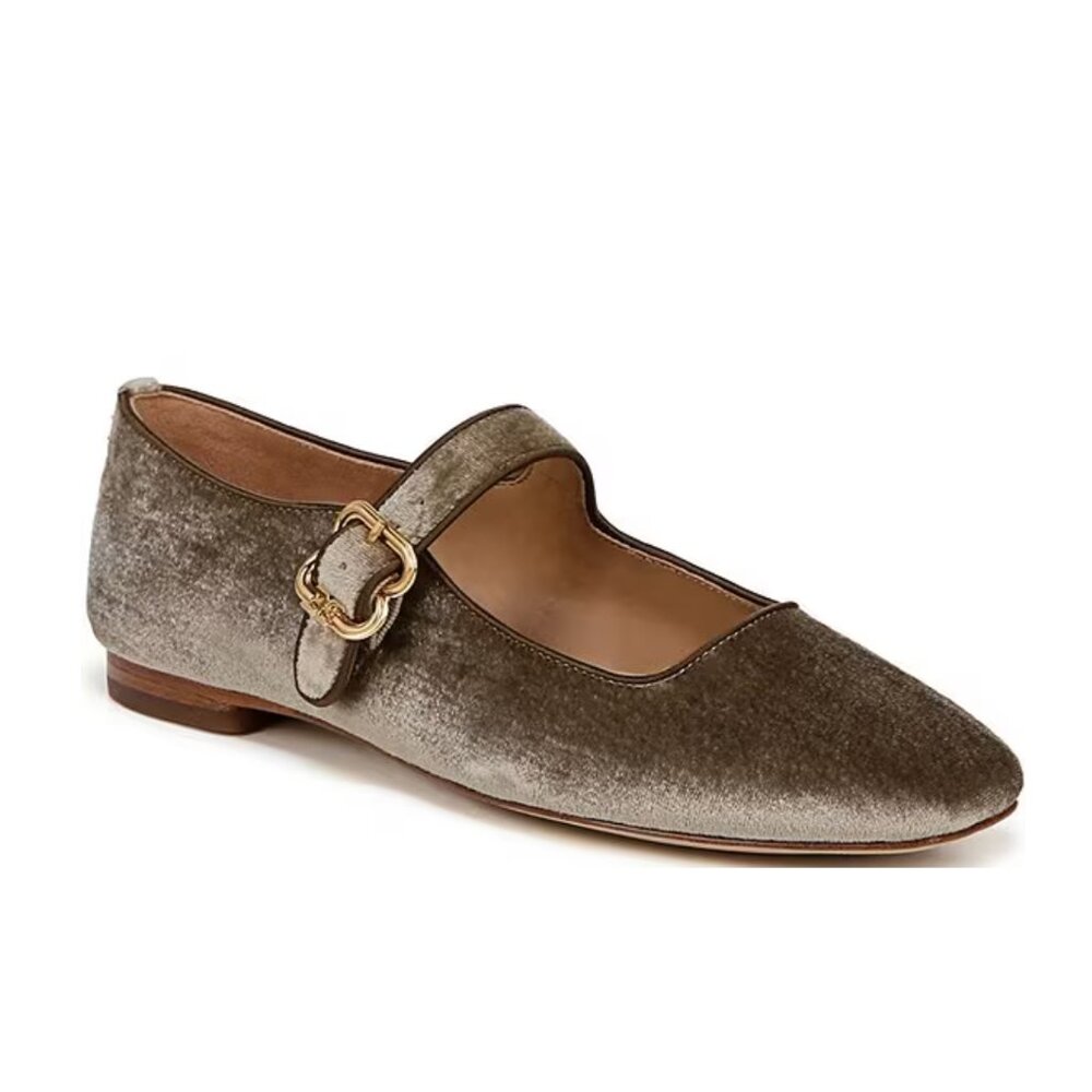 Michaela Velvet Mary Jane Flats Dark Silver Sage